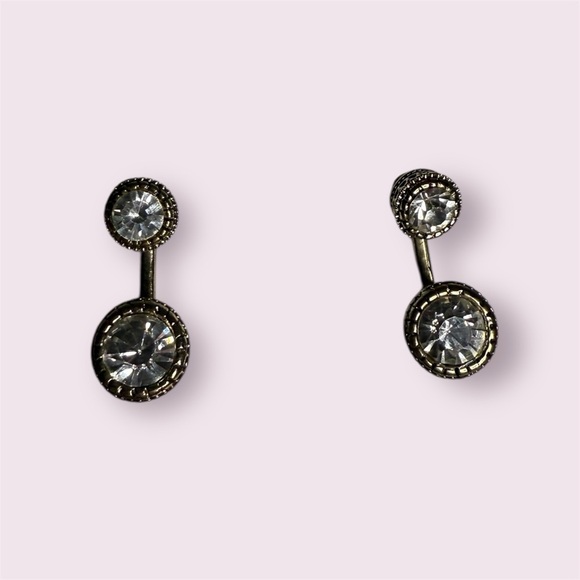 Clear Double Crystal Stud Huggie Earrings - Picture 1 of 7